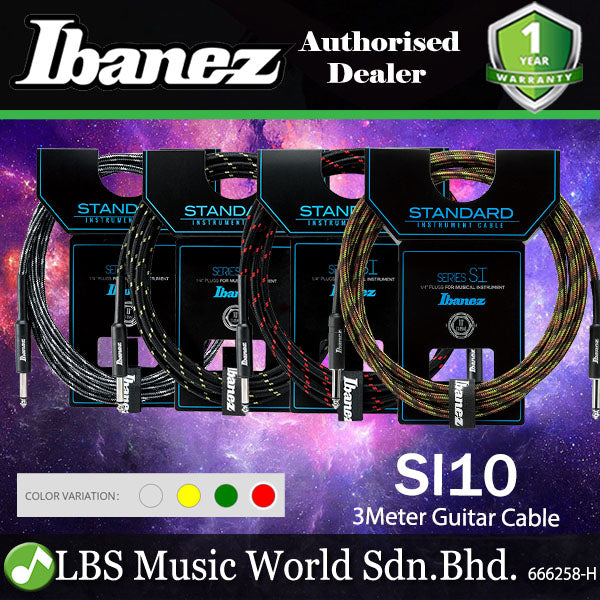 Ibanez SI10 Woven 3 Meter Guitar Instrument Cable With 2 Straight Plugs (SI 10)