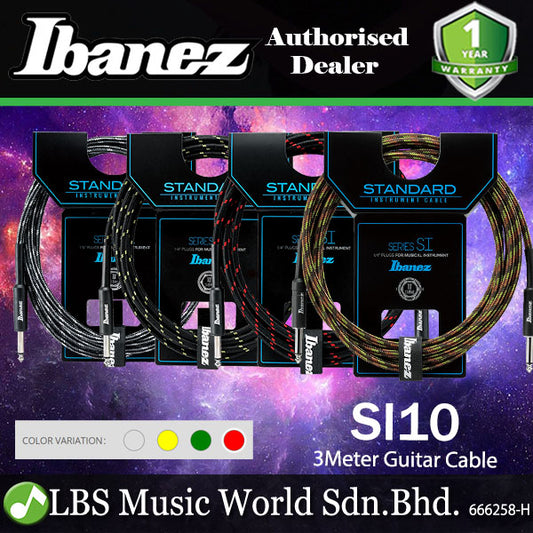 Ibanez SI10 Woven 3 Meter Guitar Instrument Cable With 2 Straight Plugs (SI 10)