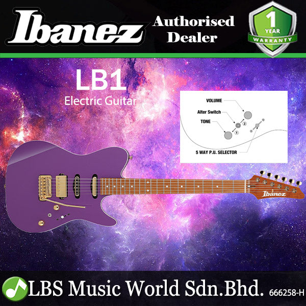 Ibanez LB1 Lari Basilio Signature Ash Body Electric Guitar with HSS Pickup and Tremolo - Violet (LB 1)