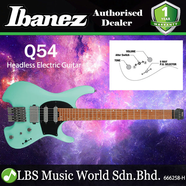 Ibanez Q54 Quest Series Headless Nyatoh Body Electric Guitar with HSS Pickup and Maple Fretboard - Sea Foam Green Matte