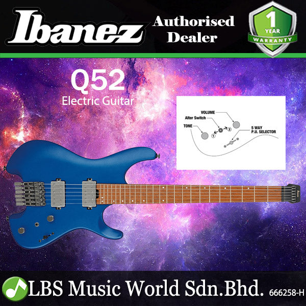 Ibanez Q52 Nyatoh Body Electric Guitar with HH Pickup and Roasted Birdseye Maple Fingerboard - Laser Blue Matte