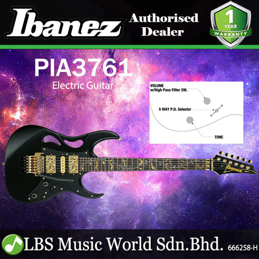 Ibanez PIA3761 Steve Vai Signature Alder Body Electric Guitar with HSH Pickup and Tremolo - Onyx Black