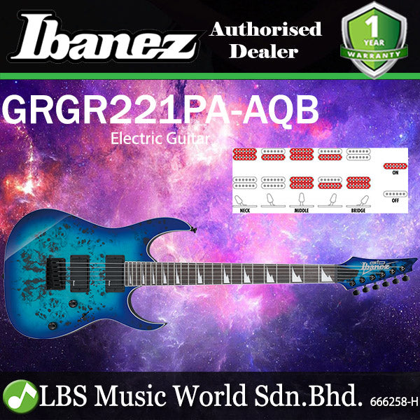 Ibanez GRGR221PA Okoume Body Poplar Burl Art Grain Top Electric Guitar Aqua Burst (GRGR221 GRGR221PA-AQB)