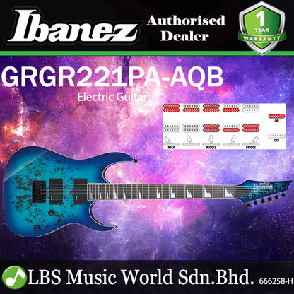 Ibanez GRGR221PA Okoume Body Poplar Burl Art Grain Top Electric Guitar Aqua Burst (GRGR221 GRGR221PA-AQB)