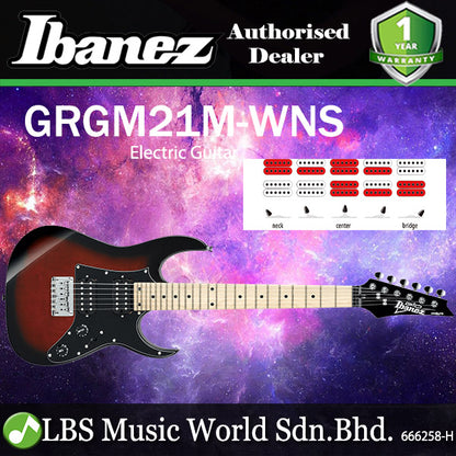 Ibanez GRGM21M 6 String Basswood Body Electric Guitar - Walnut Sunburst (GRGM 21M)
