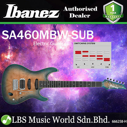 Ibanez SA460MBW 6 String Okoume Body Maple Burl Top SSH Electric Guitar Sunset Blue Burst (SA460 MBW SA460MBW-SUB)