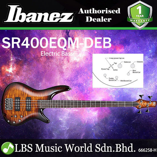 Ibanez SR400EQM 4 String Nyatoh Body Quilt Maple Top Electric Bass Dragon Eye Burst (SR400 EQM SR400EQM-DEB)