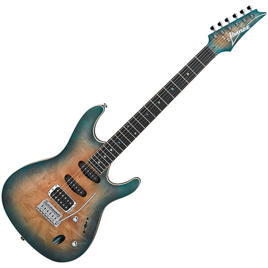 Ibanez SA460MBW 6 String Okoume Body Maple Burl Top SSH Electric Guitar Sunset Blue Burst (SA460 MBW SA460MBW-SUB)