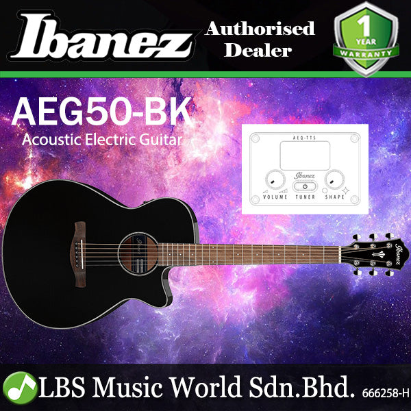 Ibanez AEG50 AEG Body Spruce Top Acoustic Electric Guitar with AEQ TTS Preamp Black High Gloss (AEG50-BK)