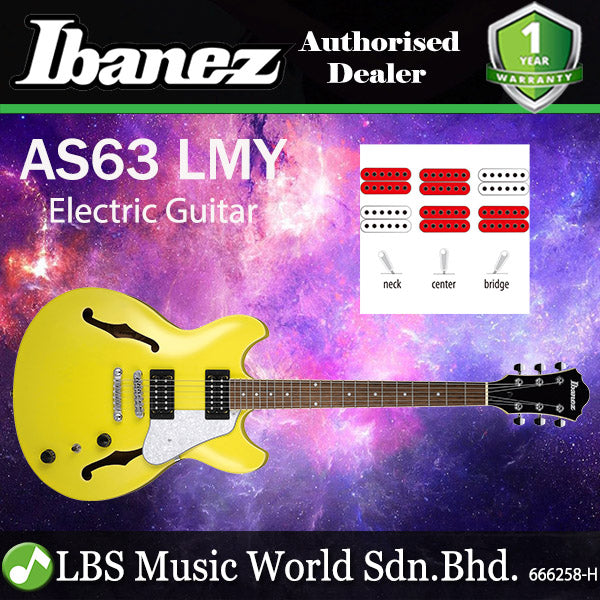 [Discontinued] Ibanez AS63 Artcore Vibrante Semi Hollow Body with Sapele Top Electric Guitar Lemon Yellow (AS63-LMY)