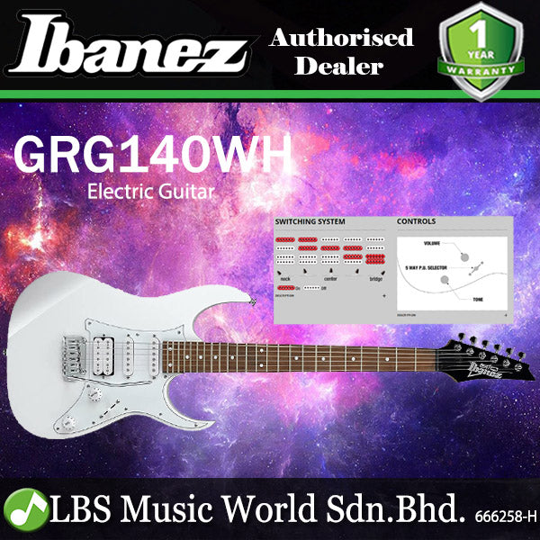 Ibanez GRG140WH Poplar Body Electric Guitar With Tremolo And Purpleheart Fretboard - White (GRG140)