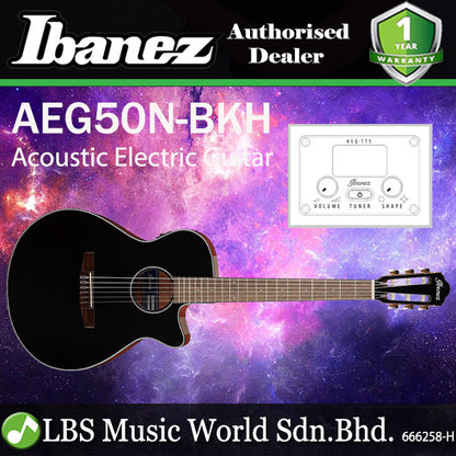 Ibanez AEG50N AEG Body Spruce Top Acoustic Electric Guitar with AEQ TTS Preamp (AEG50N-BKH)
