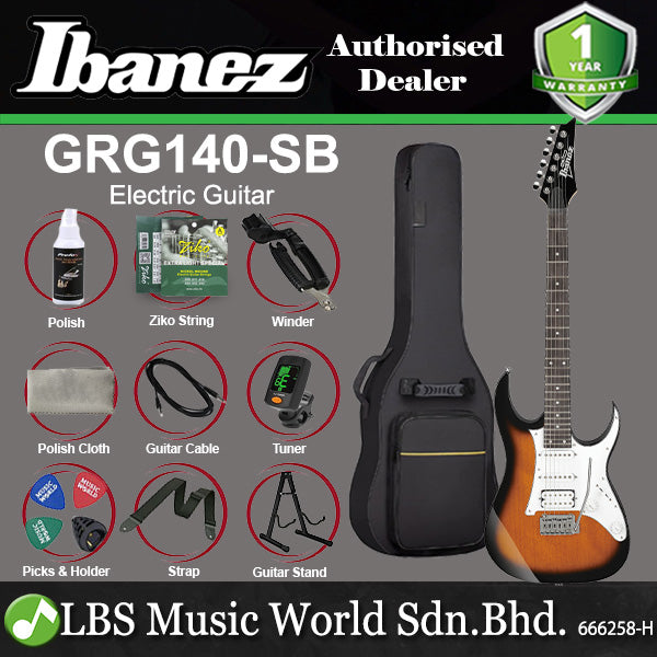 Ibanez GRG140SB Poplar Body Electric Guitar With Tremolo And Purpleheart Fretboard - Sunburst (GRG140)