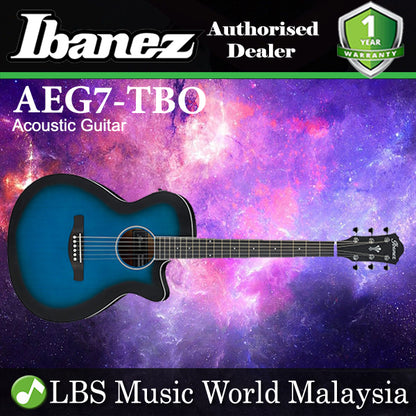 Ibanez AEG7-TBO Acoustic Guitar Transparent Blue Sunburst Open Pore (AEG7TBO  AEG7 TBO)