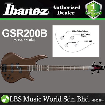 Ibanez Gio GSR200B-WNF 4 String Standard Mahogany Body Electric Bass Guitar Walnut Flat (GSR200B)