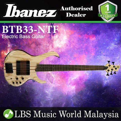 Ibanez BTB33-NTF 5 String Ash Top Mahogany Wing Body Standard Workshop Electric Bass Guitar Natural Flat (BTB33)