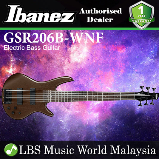 Ibanez GSR206B-WNF Standard Mahogany Body 6 String Electric Bass Guitar Walnut Flat (GSR206B WNF)