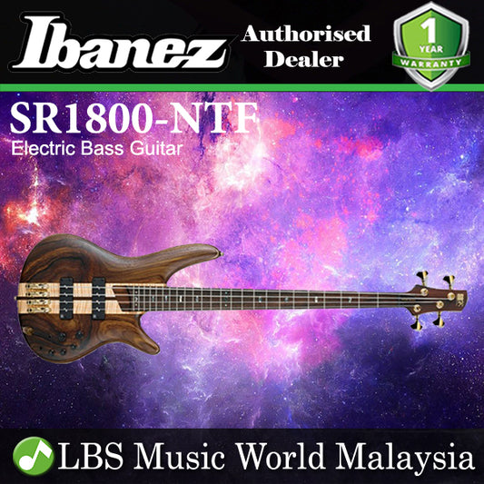 Ibanez SR1800-NTF Premium Mahogany Body with Flamed Maple Top 4 String Electric Bass Guitar Natural Flat (SR1800 NTF)
