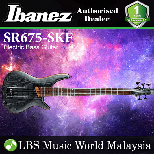 Ibanez SR675-SKF Standard Mahogany Body with Ash Top 5 String Electric Bass Guitar Silver Wave Black Flat (SR675 SKF)