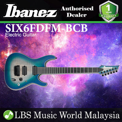 [Discontinued] Ibanez SIX6FDFM Iron Label S Series Flamed Maple Top Blue Space Burst Electric Guitar (SIX6FDFM BCB)