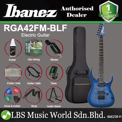 Ibanez RGA42FM Mahogany Body Standard Electric Guitar - Blue Lagoon Burst Flat (RGA42 FM)