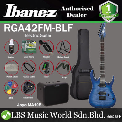 Ibanez RGA42FM Mahogany Body Standard Electric Guitar - Blue Lagoon Burst Flat (RGA42 FM)