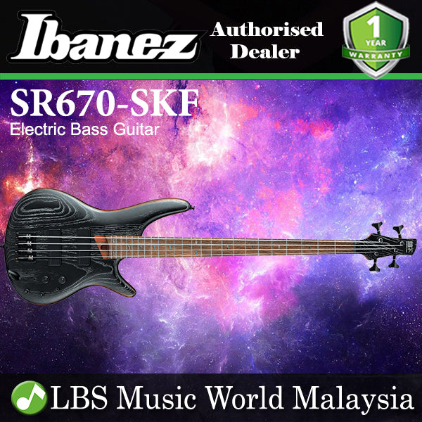 Ibanez SR670-SKF Standard Mahogany body with Ash Top 4 String Electric Bass Guitar Silver Wave Black Flat (SR670 SKF)