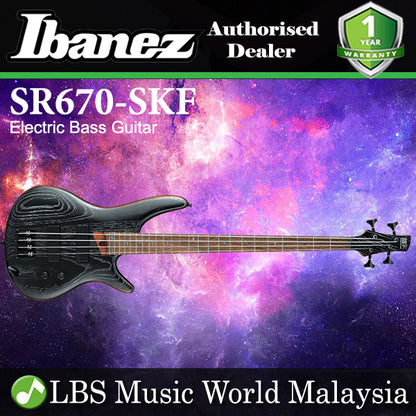 Ibanez SR670-SKF Standard Mahogany body with Ash Top 4 String Electric Bass Guitar Silver Wave Black Flat (SR670 SKF)