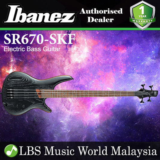 Ibanez SR670-SKF Standard Mahogany body with Ash Top 4 String Electric Bass Guitar Silver Wave Black Flat (SR670 SKF)