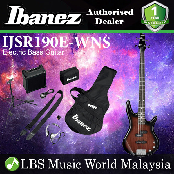 Ibanez IJSR190E-WNS Poplar Top Body Jumpstart Pack Electric Bass Guitar Walnut Sunburst (IJSR190E)