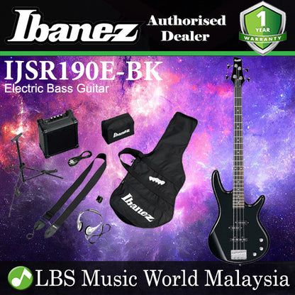 Ibanez IJSR190E-BK Poplar Top Body Jumpstart Pack Electric Bass Guitar Black (IJSR190E)