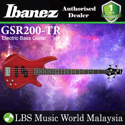 Ibanez GIO GSR200-TR 4 String Poplar Body GSR4 Maple Electric Bass Transparent Red (GSR200)
