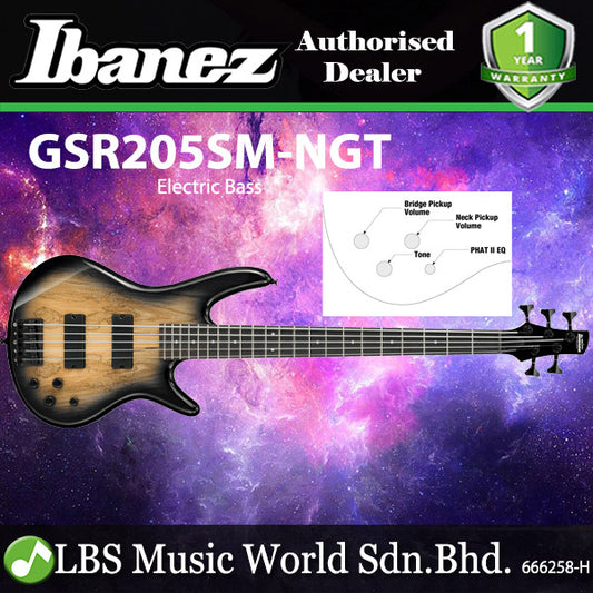 Ibanez Gio GSR205SM-NGT 5 String Mahogany Body Electric Bass Guitar Natural Gray Burst (GSR205SM)