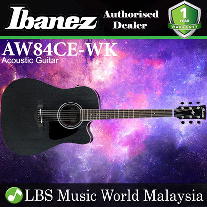 Ibanez AW84CE-WK Artwood Cutaway Dreadnought Acoustic Electric Guitar Weathered Black Open Pore  (AW84CE)