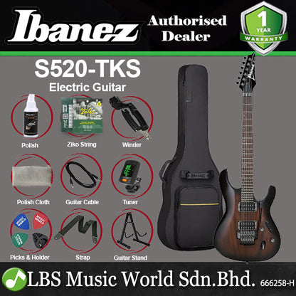 Ibanez S520 Solid Meranti Body Electric Guitar - Transparent Black Sunburst (S 520)