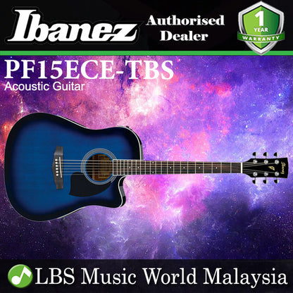 Ibanez PF15ECE-TBS Dreadnought Cutaway Acoustic Electric Guitar Transparent Blue Sunburst (PF15ECE)