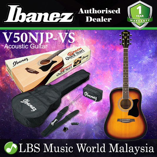 Ibanez V50NJP-VS Starter Jampack Bundle Package High Gloss Acoustic Guitar Vintage Sunburst (V50NJP)