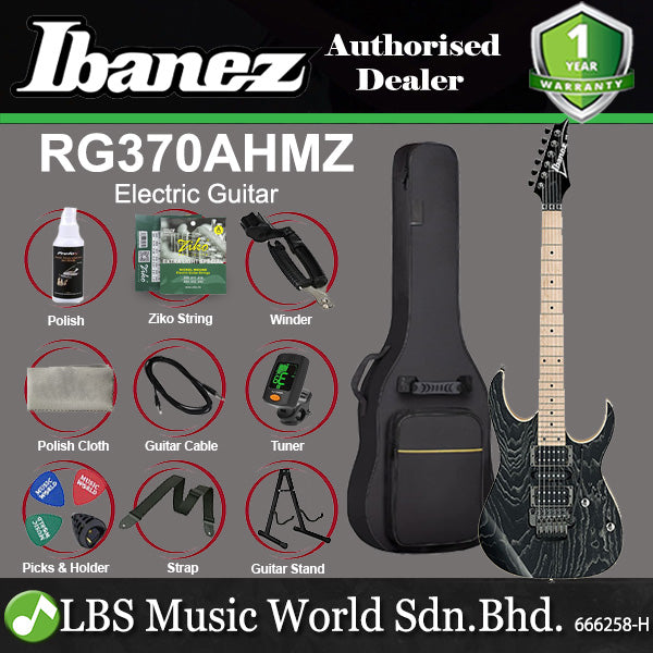 Ibanez RG370AHMZ Standard Solid Ash Body Electric Guitar - Silver Wave Black (RG370 AHMZ)