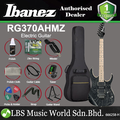Ibanez RG370AHMZ Standard Solid Ash Body Electric Guitar - Silver Wave Black (RG370 AHMZ)