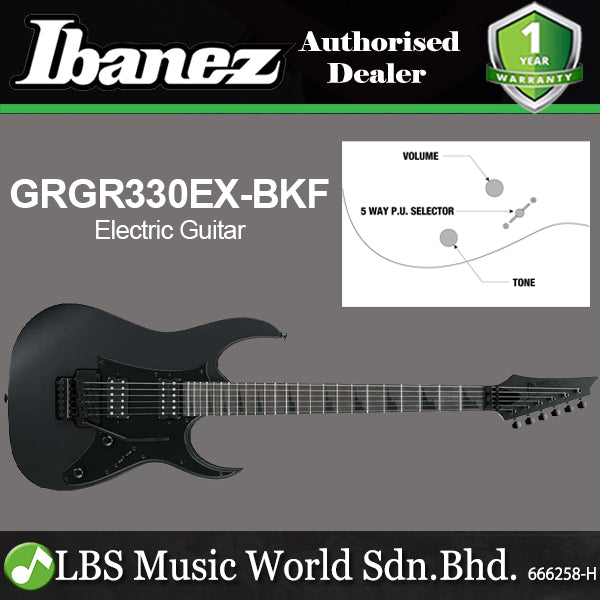 Ibanez GRGR330EX Poplar Body Electric Guitar with HH Pickup and Bound Purpleheart Fretboard - Black Flat
