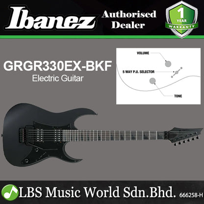 Ibanez GRGR330EX Poplar Body Electric Guitar with HH Pickup and Bound Purpleheart Fretboard - Black Flat