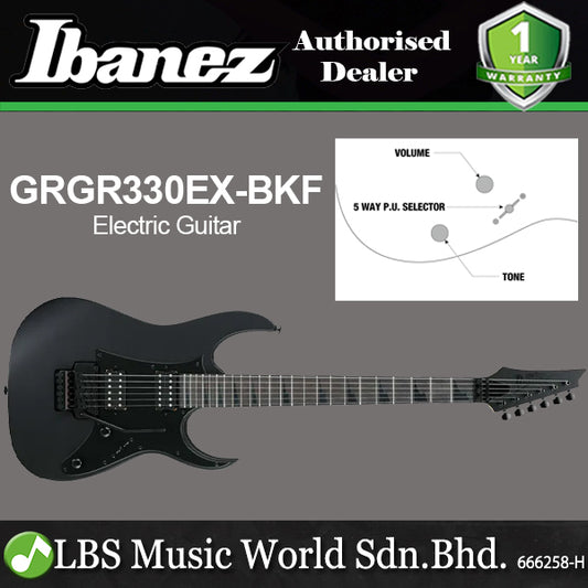 Ibanez GRGR330EX Poplar Body Electric Guitar with HH Pickup and Bound Purpleheart Fretboard - Black Flat