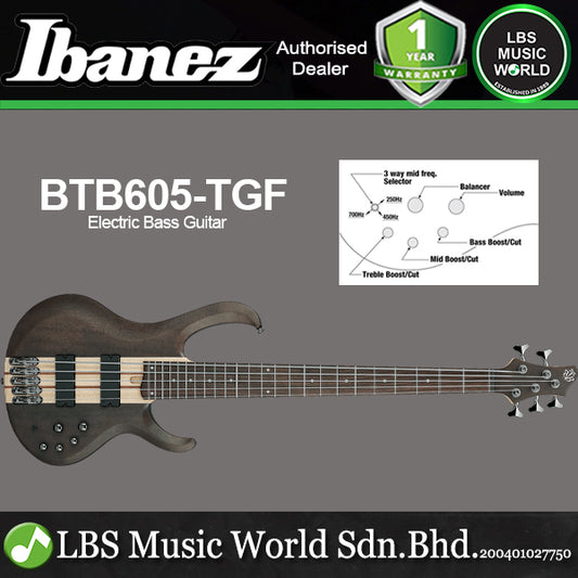 Ibanez BTB605-TGF 5 Strings Okoume Wing Body Electric Bass Transparent Gray Flat (BTB605)