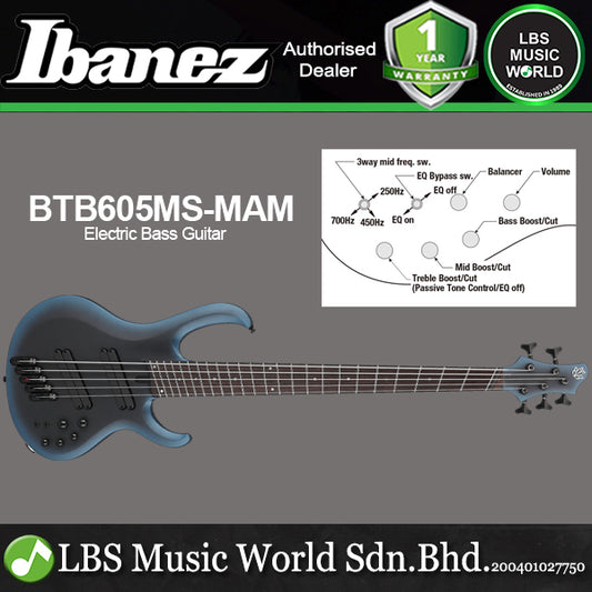 Ibanez BTB605MS-MAM 5 Strings Multiscale Electric Bass Guitar-Midnight Arctic Ocean Matte (BTB605MS)