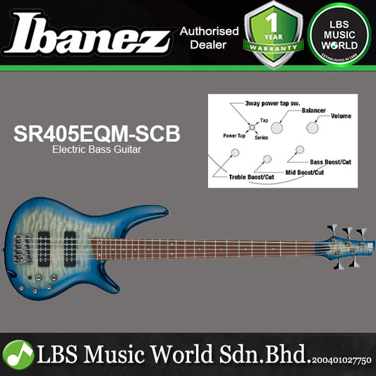 Ibanez SR405EQM-SCB 5 String Nyatoh Body Quilted Maple Top - Stained Cosmic Blue Starburst (SR405EQM)