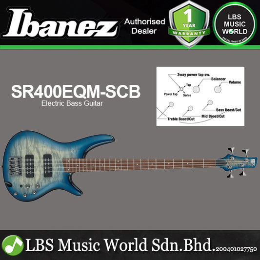 Ibanez SR400EQM-SCB 4 String Quilted Maple Top Electric Bass Guitar - Stained Cosmic Blue Starburst (SR400EQM)