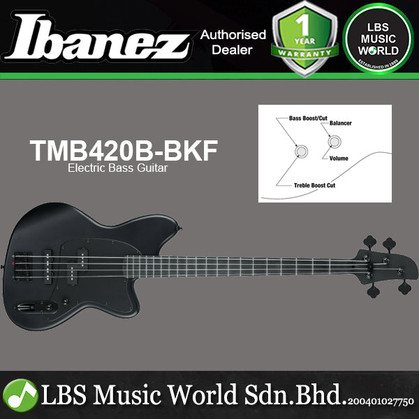 Ibanez TMB420B-BKF 4 String Okoume Body Electric Bass Guitar - Black Flat (TMB420B)