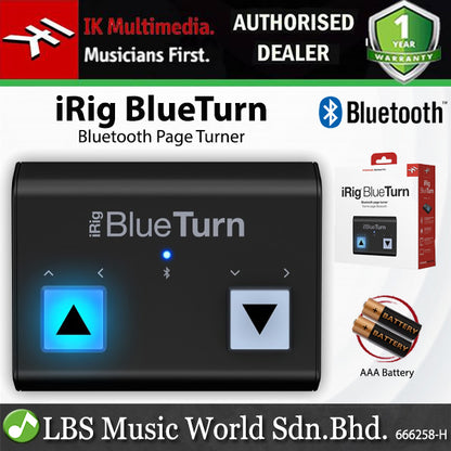 IK Multimedia iRig BlueTurn Portable Bluetooth Page Turner Sheet, Book and keynote for iOS and Android