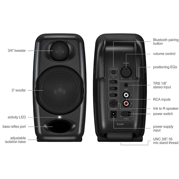 IK Multimedia iLoud Micro Monitor 50 Watt Compact Studio Monitor Speaker with Bluetooth Pair - Black