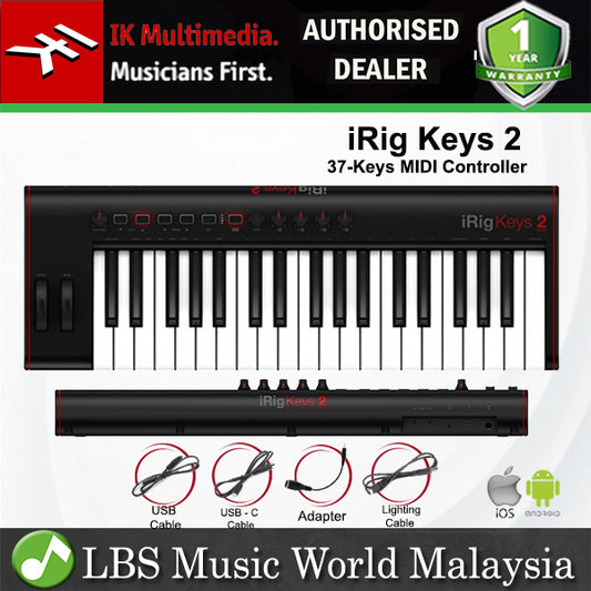 IK Multimedia iRig Keys 2 37 Key Midi Controller Keyboard with Velocity Sensitive for iOS, Android, Mac and PC